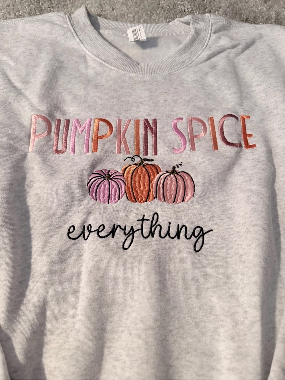 Pumpkin Spice Everything Embroidered Sweatshirt - Light Gray